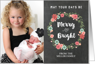 Rustic Chalkboard Vintage Floral Wreath Christmas Photo Card