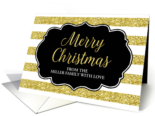 Gold Glitter Effect Stripes Merry Christmas Custom Name card (1451306)
