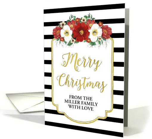 Black Stripes Gold Red Vintage Flowers Merry Christmas... (1451312)