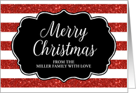 Red Glitter Effect Stripes Merry Christmas Custom Name card