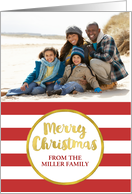 Red Stripes and Gold Merry Christmas Photo Card