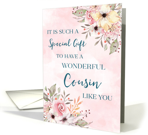 Pink Watercolor Flowers Cousin Birthday card (1830470)