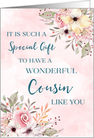 Pink Watercolor Flowers Cousin Birthday Card