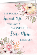 Pink Watercolor Flowers Step Mom Birthday Card