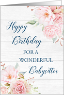 Pink Watercolor Flowers Rustic Wood Babysitter Birthday Card