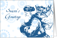 Blue Santa Season’s Greetings Card