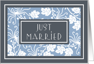 Blue Flowers Just Married Announcement Card