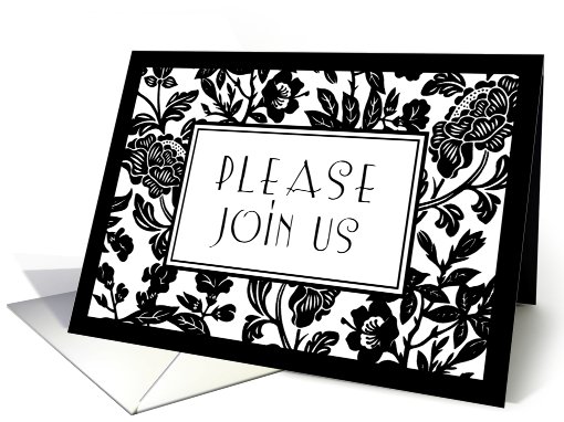 Black and White Flowers Engagement Party Invitation card (584029)