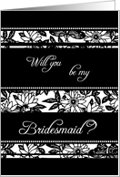 Black and White Flowers Sister Bridesmaid Invitation Card