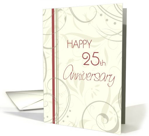 Red and Beige Happy 25th Anniversary card (602240)