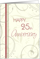 Red and Beige Happy 25th Anniversary Card