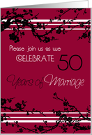 Red Floral 50th Anniversary Party Invitation Card