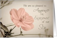 Pink Flower Engagement of Son Announcement Card