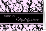 Pink Black Floral Maid of Honor Thank You Card