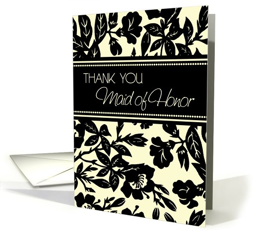 Yellow Black Floral Maid of Honor Thank You card (609106)
