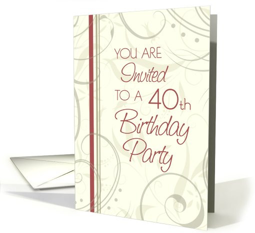 Beige Swirls 40th Birthday Party Invitation card (611504)
