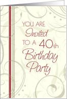 Beige Swirls 40th Birthday Party Invitation Card