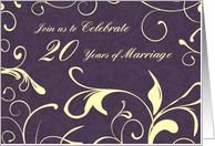 Purple Yellow 20th Wedding Anniversary Party Invitation Card