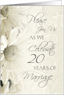 White Flowers 20th Wedding Anniversary Party Invitation Card