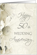 White Floral Happy 50th Wedding Anniversary Card