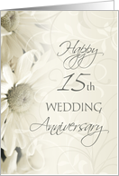 White Floral Happy 15th Wedding Anniversary Card