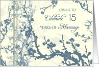 Blue Floral 15th Wedding Anniversary Invitation Card