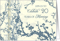 Blue Floral 20th Wedding Anniversary Invitation Card