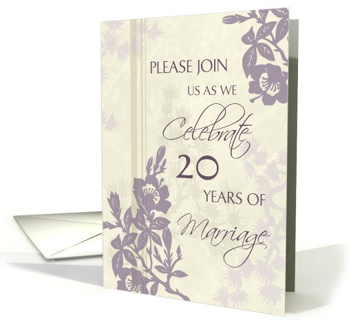 Beige Purple Floral 20th Anniversary Invitation card (636104)