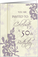 Purple Flowers 50th Birthday Party Invitation Card