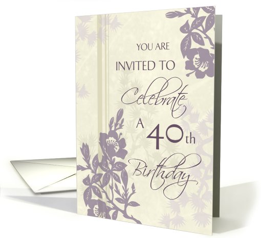 Purple Flowers 40th Birthday Party Invitation card (636928)