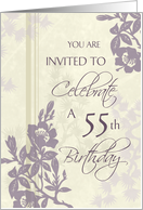 Purple Flowers 55th Birthday Party Invitation Card