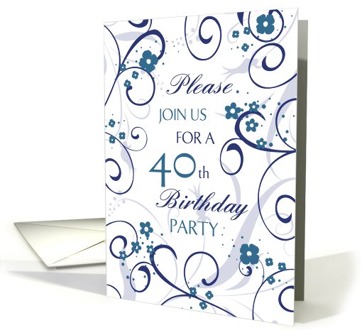 40th Birthday Party Invitation, Blue Floral card (639191)