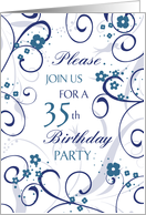 35th Birthday Party Invitation, Blue Floral card