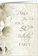 White Floral Swirls 50th Birthday Party Invitations Card
