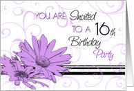 16th Birthday Party Invitation, Purple Floral card