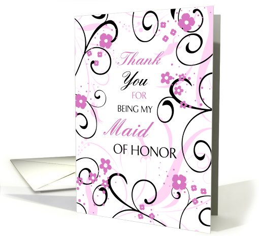 Pink Black Floral Thank You Maid of Honor card (645743)