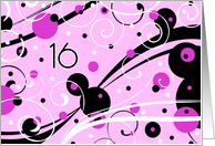 Sweet 16 Birthday Party Invitation Card - Pink and Black Swirls card