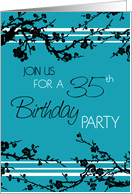 35th Birthday Party Invitation Card - Turquoise and Black Floral card