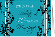40th Anniversary Party Invitation Card - Turquoise and Black Floral card