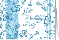 35th Birthday Party Invitation Card - Blue Floral card
