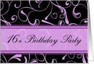 Sweet 16th Birthday Party Invitation Card - Purple and Black Swirls card
