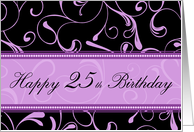 25th Happy Birthday Card - Purple and Black Swirls card