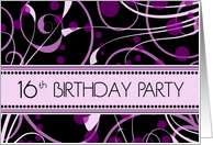 16th Birthday Party Invitation Card - Purple Swirls card