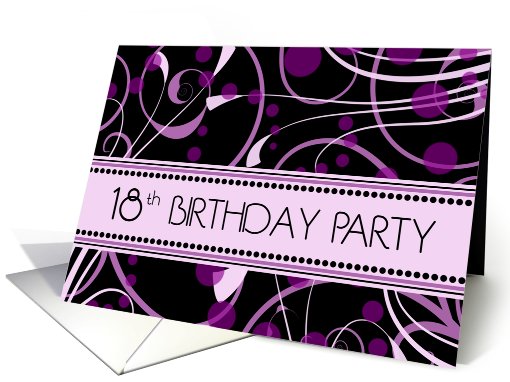 18th Birthday Party Invitation Card - Purple Swirls card (659443)