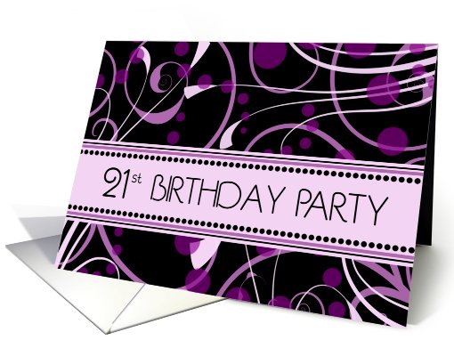 21st Birthday Party Invitation Card - Purple Swirls card (659453)
