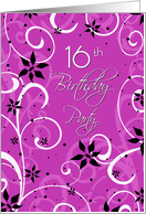 16th Birthday Party Invitation Card - Pink Black Swirls card