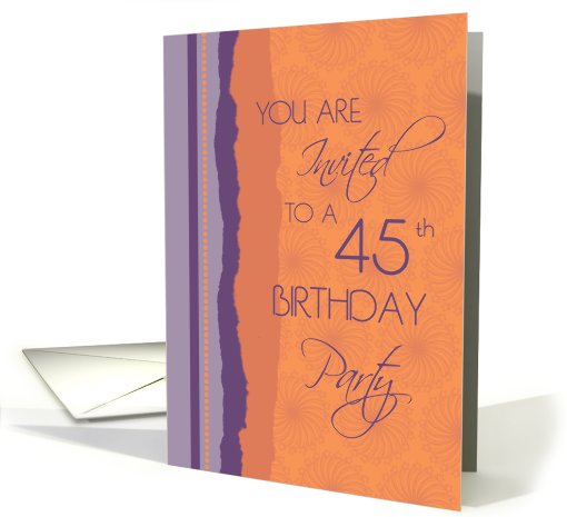 45th Birthday Party Invitation Card - Purple and Orange card (665160)