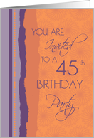 45th Birthday Party Invitation Card - Purple and Orange card