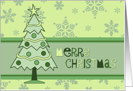 Merry Christmas Card - Green Christmas Tree and Snowflakes card