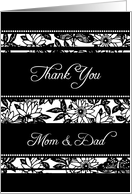 Parents Thank You Wedding Day Card - Black and White Floral card